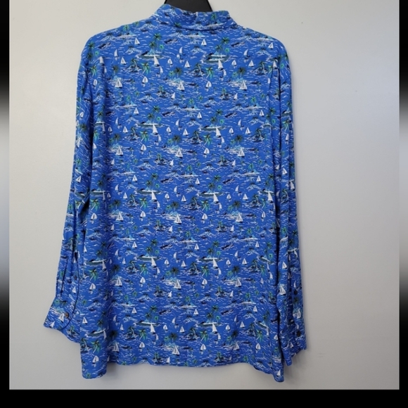 New Retro Sailboat XL Cabana Ocean Blue Island Print Button Down Shirt - Picture 5 of 9